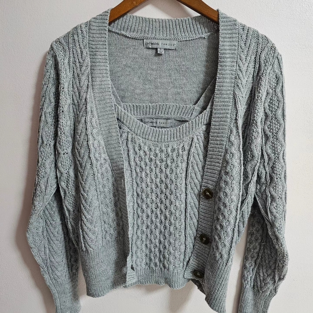 ABSOLUTELY FAMOUS Knit Cardigan & Tank Set